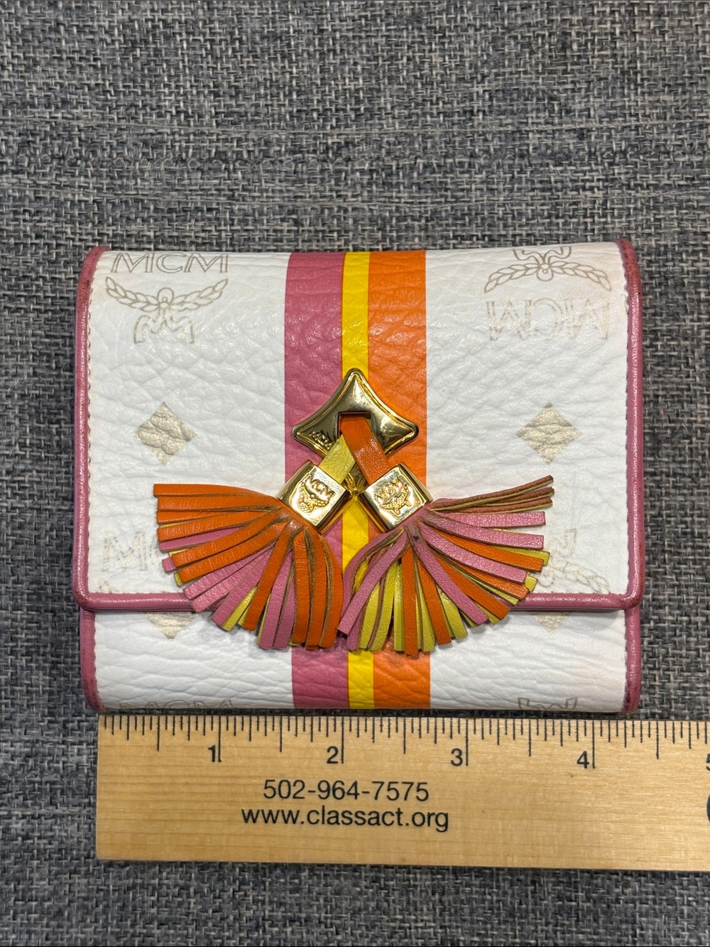 MCM White Leather Wallet with Pink, Orange & Yellow Tassels - Picture 12 of 13